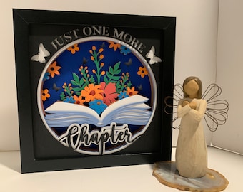 Just One More Chapter, book and flower decor, Lightbox lighted shadow box, light lamp, home wall decor, great for book lovers!