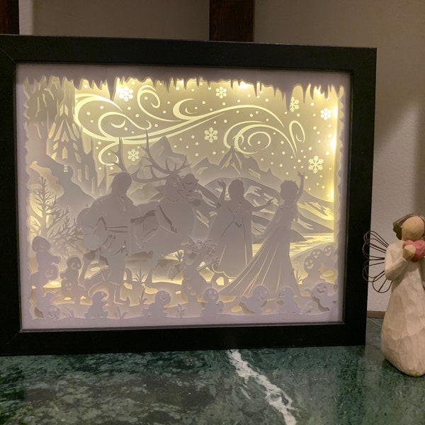 Princess Elsa, Frozen, Anna Olaf, Decorative Shadow Box Shadowbox Frame, Great gift!  Beautifully unique! Bedroom Decor Great for Kids Room