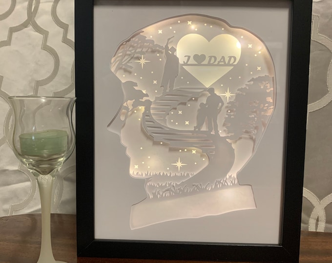 I love Dad!  Father’s Day Gift, Father Grandfather, Kids, Decorative Shadow Lightbox light Box Shadowbox Frame, Beautiful unique gift!