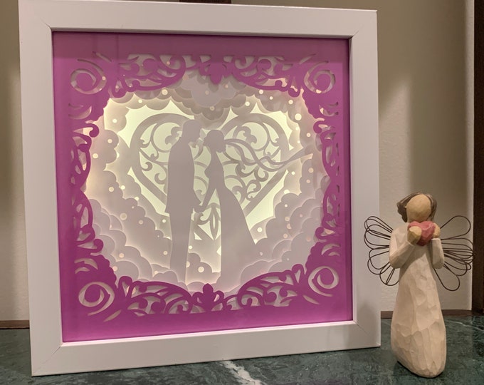 Wedding Couple in Love, Valentine’s Day, Decorative Shadow Box, Shadowbox Frame, Unique great Wedding gift!!! Choose your Colors!
