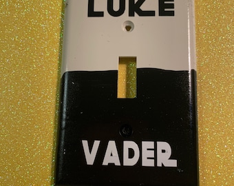 Star Wars, Luke and Vader, the Dark Side, Black & White, Light Switch Cover Plate, Created by Autistic Artist, Support Art in Autism