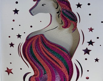 Unicorn room decor, Layered Glitter Unicorn, Girls room decor,  Decorative Shadow Box Shadowbox Frame, Unicorn Birthday gift, wall art