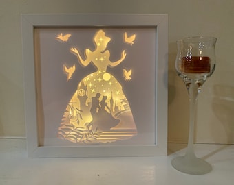 Cinderella Lamp, Shadowbox Frame, Gift for Little Girls, Nursery Decor, Bedroom Decor, Kid’s Room, Wall Art, Led light, Princess Decor