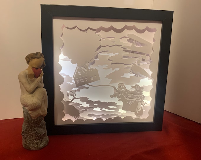 Adventure is out there! “Up” house. Great Gift, Shadow box Frame, Birthday Gift, LED Lightbox, unique Shadowbox, Travel, Wanderlust!