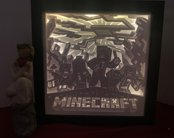 Minecraft Lightbox, lighted shadow box frame , LED lamp, home decor, great gift for husband or friend.