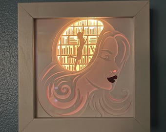 Girl Reading Lighted Shadow Box: Gift for Book Lover