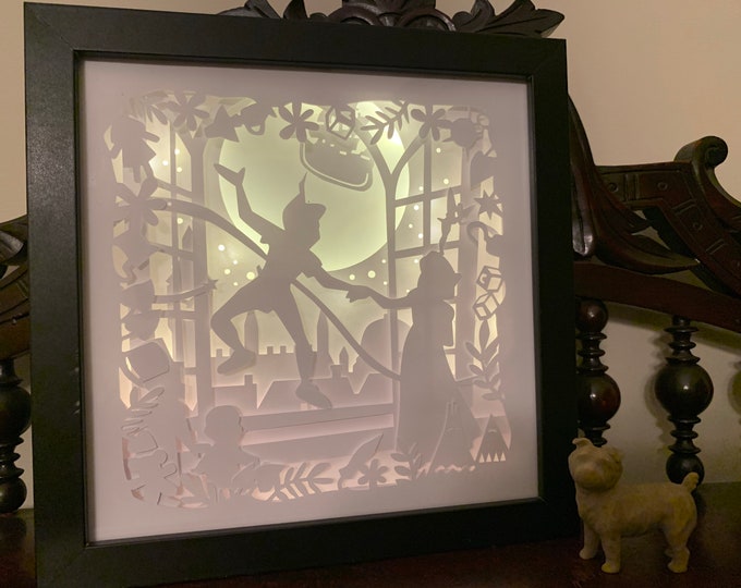 Peter Pan light, Tinkerbell lamp, Neverland room decor, gift for kids, Nursery decor, led wall sign, wall art, lighted shadow box, kids room