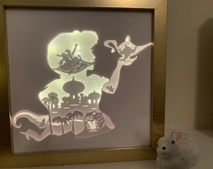Aladdin, Princess Jasmine, Decorative Shadow Box Shadowbox Frame, Great gift!  Beautifully unique! Home or Bedroom Decor Great for Kids Room