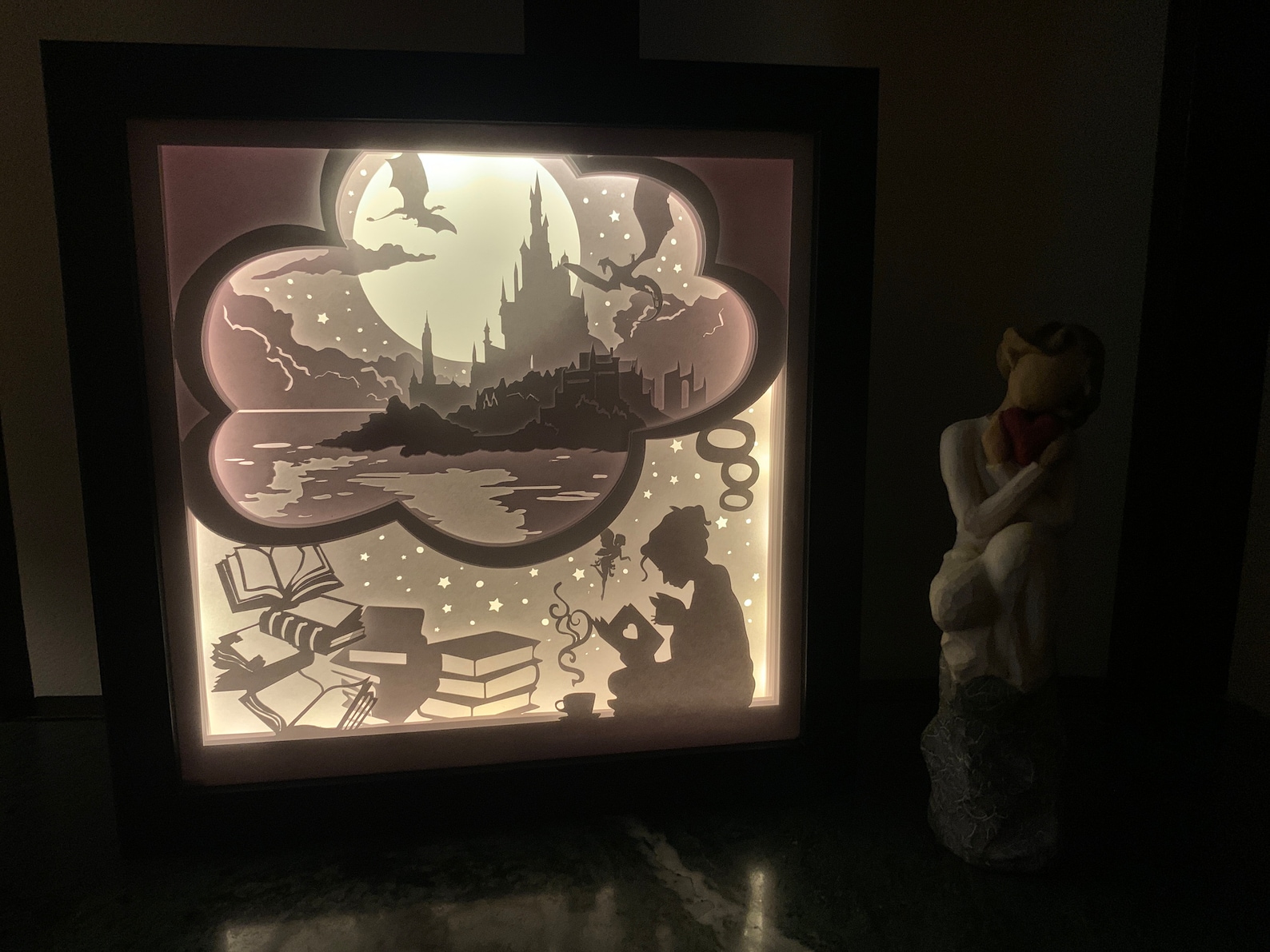 Girl Reading Light Box: LED Shadow Box, Book Lover Gift - Etsy
