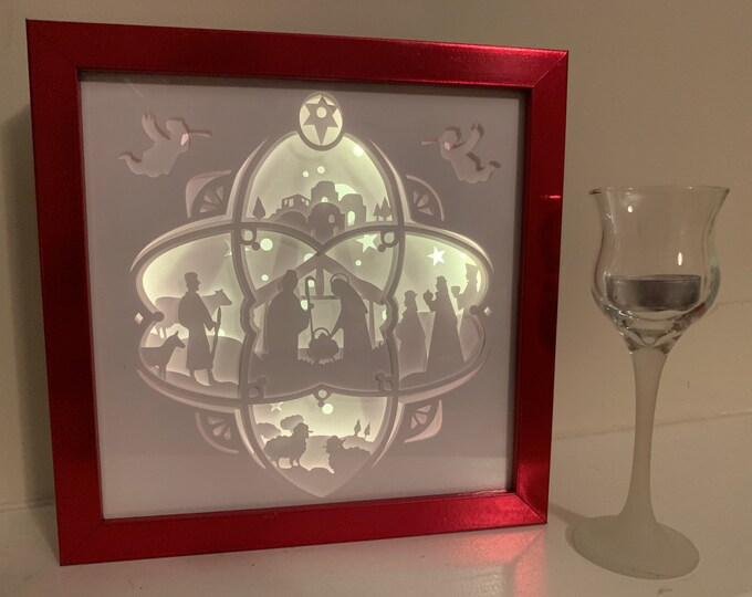 Nativity scene decor, Jesus in Manger,Christmas home decor, Christmas LED lamp, Christmas Shadow Box, Christmas gift, Christmas decor