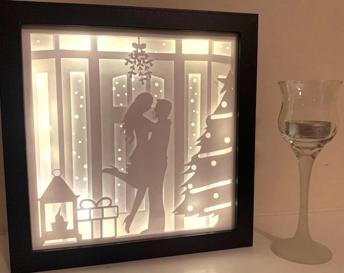Mistletoe Kissing Christmas Shadow Box: LED First Christmas Decor