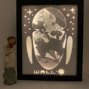 Wall-E, Lightbox lighted shadow box frame , light lamp, bedroom decor, great gift for birthday, game room decor, Wall-E and Eve