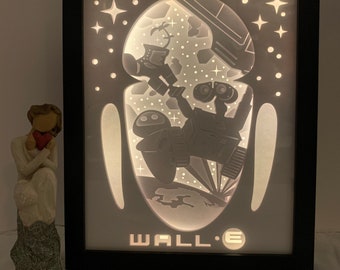 Wall-E, Lightbox lighted shadow box frame , light lamp, bedroom decor, great gift for birthday, game room decor, Wall-E and Eve