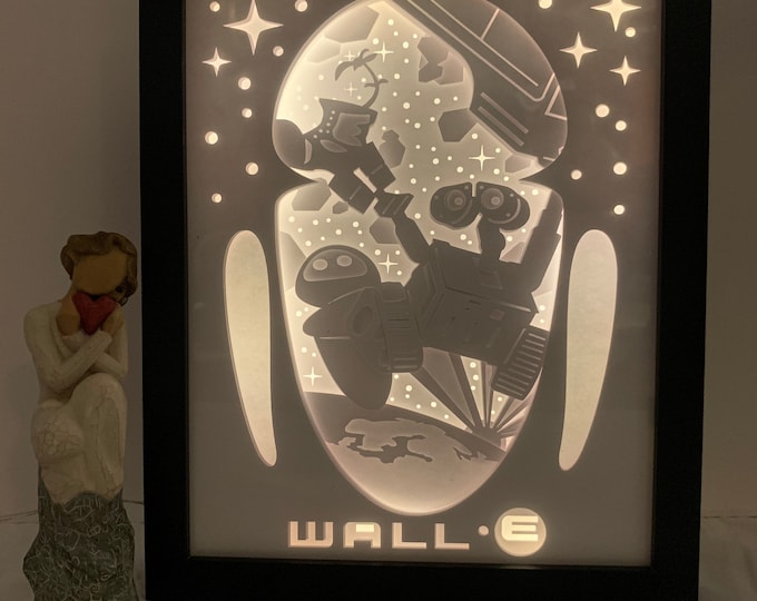 Wall-E, Lightbox lighted shadow box frame , light lamp, bedroom decor, great gift for birthday, game room decor, Wall-E and Eve