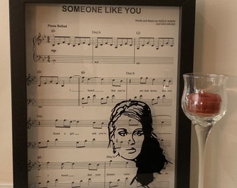 Silhouette Adele on “Someone Like You” Sheet Music, CAN CUSTOMIZE Decorative Shadow Box Shadowbox Frame, decor. Beautiful & unique gift