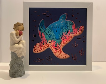 Sea Turtle Decor,Coral, Ocean, Beach Life, Salt Life, Decorative Shadow Box Shadowbox Frame, Unique gift!  Home Decor, Turtle wall art