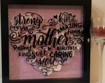 MOM mother Grandma Grandmom flower frame, rolled paper flowers, Christmas Gift for Mom Grandmom , Shadow box, Grandma Gift, Mothers Day