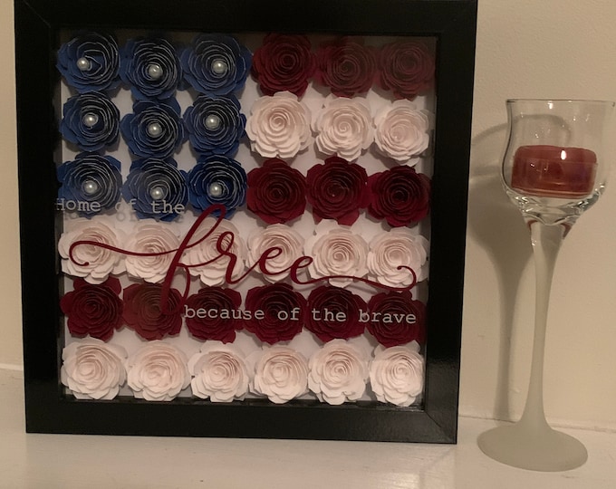 America Flag, Home of the Free because of the Brave, Honor Box, Decorative Shadow Box Shadowbox Frame, decor. Great gift!  Beautiful