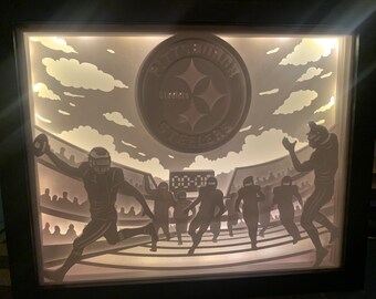 Pittsburgh Steelers decor, football decor, Lightbox lighted shadow box frame , LED lamp, home decor, great gift for husband or friend.