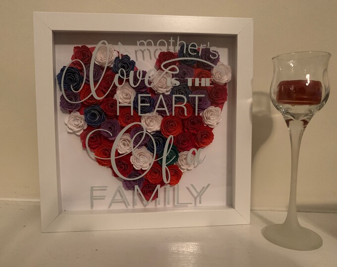 MOM mother Grandma Grandmom flower frame, rolled paper flowers, Christmas Gift for Mom Grandmom , Shadow box, gift for Mom or Grandma