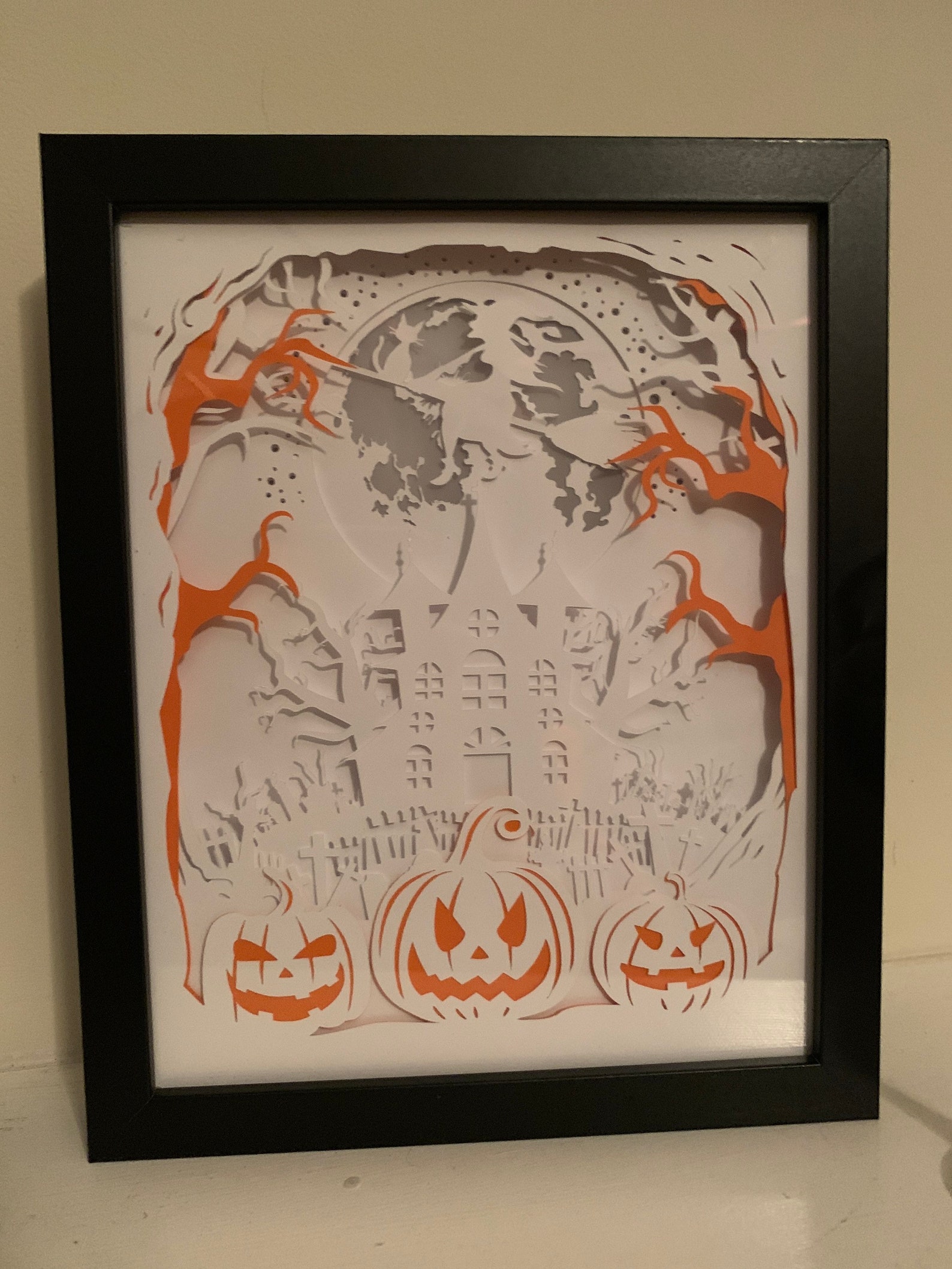 Halloween Shadow Box: Lighted Haunted House & Pumpkins Decor - Etsy