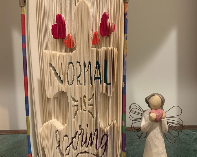 Normal is Boring, Autism Book, Decorative Book Fold, bookfold, Autism Awareness, great gift for autism Mom family, birthday gift