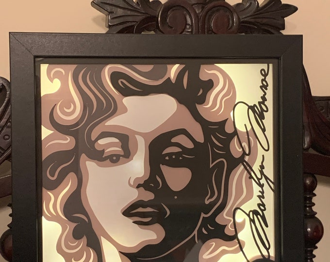 Marlyn Monroe,  Norma Jean lamp, Shadowbox Frame, Gift for Christmas, Home decor, wall art, led light, Gift for Marlyn fan or collector
