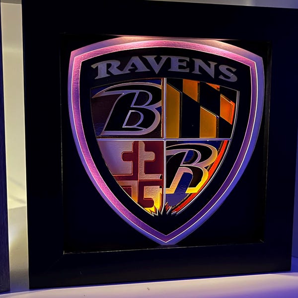 Scatola luminosa con logo e stemma dei Baltimore Ravens: regalo per i tifosi di football, lampada a LED
