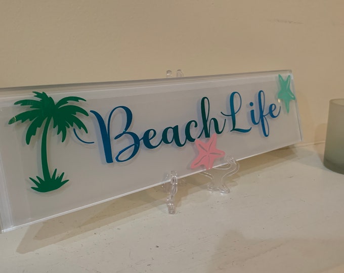 Beach Life” Decorative Name Plate Plaque, Unique gift, includes FREE stand
