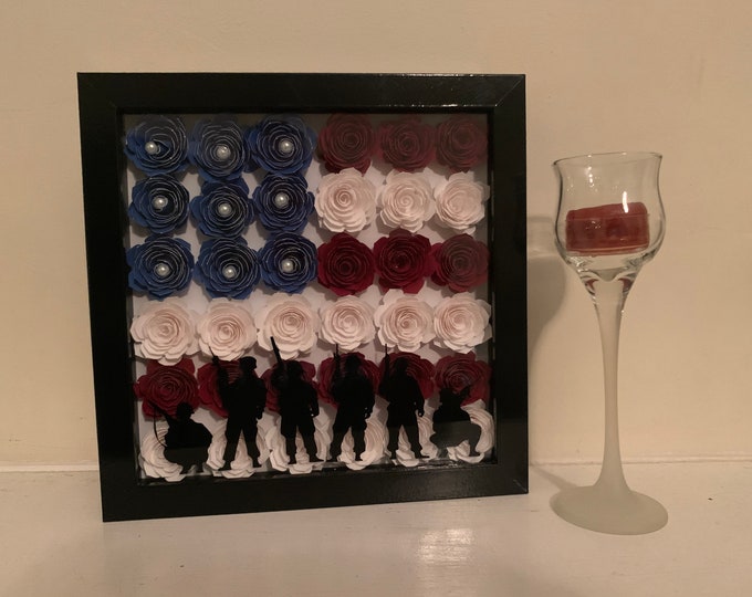 Soldiers, America Flag, Home of the Free because of the Brave, Honor Box, Decorative Shadow Box Shadowbox Frame, decor. Beautiful gift!