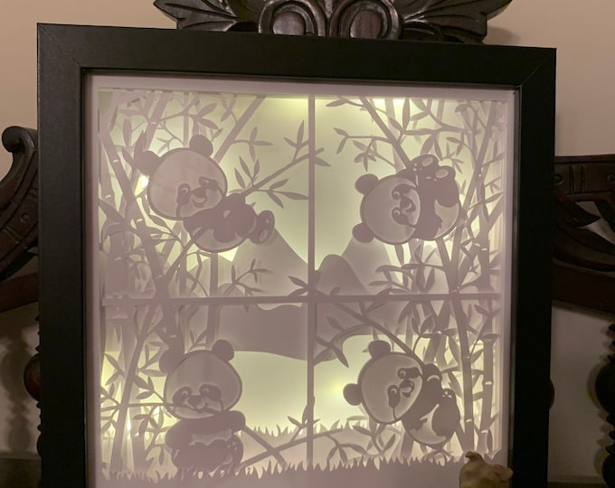 Chinese Panda, Panda decor, Decorative Shadow Box, Shadowbox Frame, Unique gift for panda lover, Bedroom Decor,
