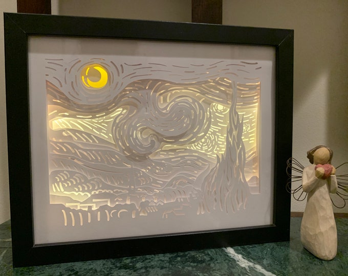 Vincent Van Gough “Starry Night”, Artist, light box, lamp, wall sign, gift for art lovers, led sign, wall sign