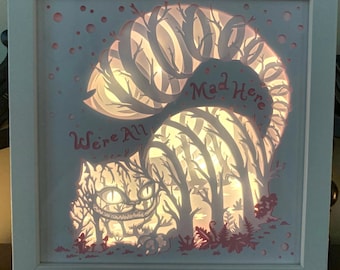 Cheshire Cat Shadow Box: Alice in Wonderland LED Light Frame