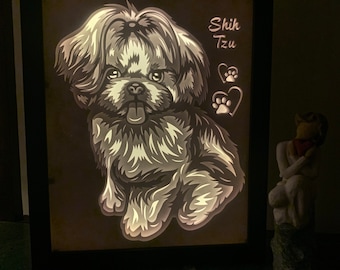 Shih Tzu Lightbox: Paw Print Shadow Box, Dog Memorial Gift