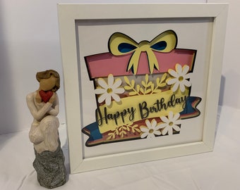 Birthday present frame, gift for mom, sister.  Happy Birthday, Decorative Shadow Box Shadowbox Frame. Happy 16th, Happy 18th, 21