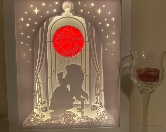 Beauty and the Beast, Princess Belle, Princess decor, Lightbox lighted shadow box frame , light LED lamp, bedroom decor, great for nursery