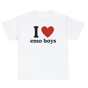 I Love Emo Boys Tee Emo Tee 2000s Heart Slogan Y2K 