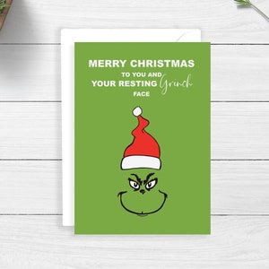 Viso grinch a riposo, cartolina di Natale personalizzata, buon Natale, auguri di Natale, post in tutto il mondo, Noel, biglietti festivi, natale, in tutto il mondo