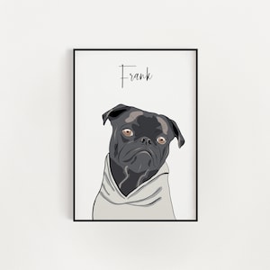 Personalised Pug Print | Personalised Pug Gift | Custom Dog Print | Pug Art | Black Pug Picture | Custom Pug Poster | Pug Name Wall - A4 A3
