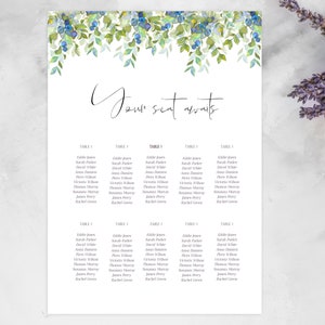 Leanna| Blueberry Seating Chart Sjabloon, Horizontale Zitkaart, Kalligrafie Zitkaart, Rustieke Zitplaatsen Poster, Zitplaatsen Groen PDF