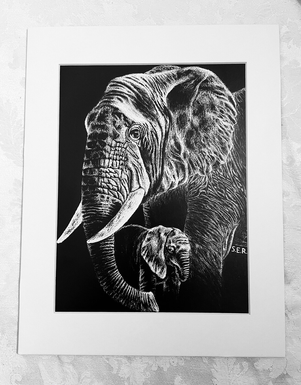 White Charcoal Animal Art Collection prints 4 prints Etsy
