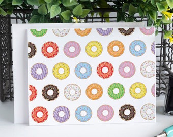 Donut Notecards 10 Pack, Dessert Greeting Cards, Doughnut Stationery Set, Cute Pattern Cards, Stationary, Thank You, Gift for Her, Food, Fun