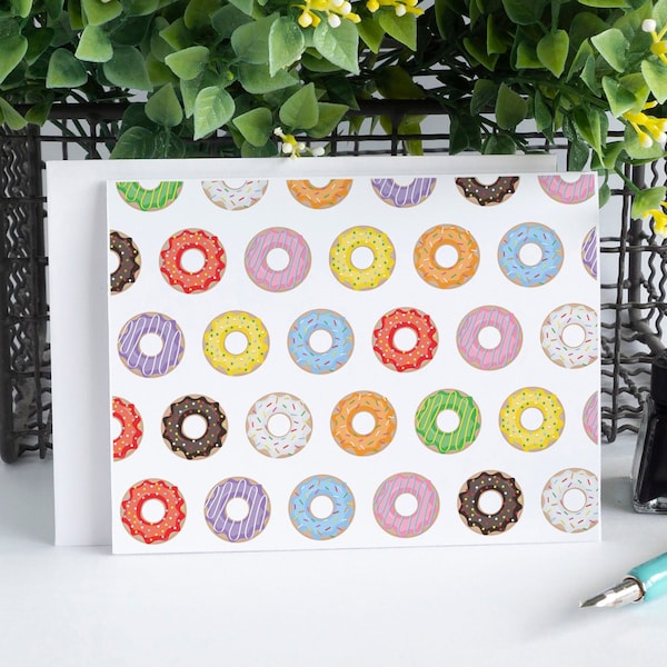 Donut Notecards 10 Pack, Dessert Greeting Cards, Doughnut Stationery Set, Cute Pattern Cards, Stationary, Thank You, Gift for Her, Food, Fun