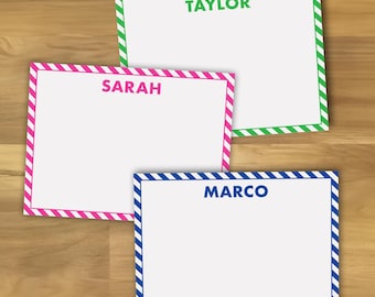 Striped Notecards Set Personalized for Kids, Custom Name Stationery, Colorful Stationary for Thank You Notes, Gifts, Blank Cards for Teen