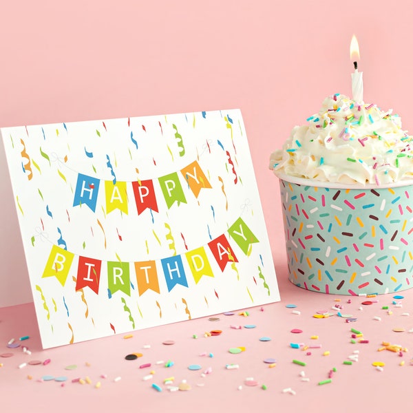 Confetti Birthday Card, Generic Birthday Card for Girls, Happy Birthday Card for Her, Beautiful, Handmade, Birthday Card for Kids, 6 Pack