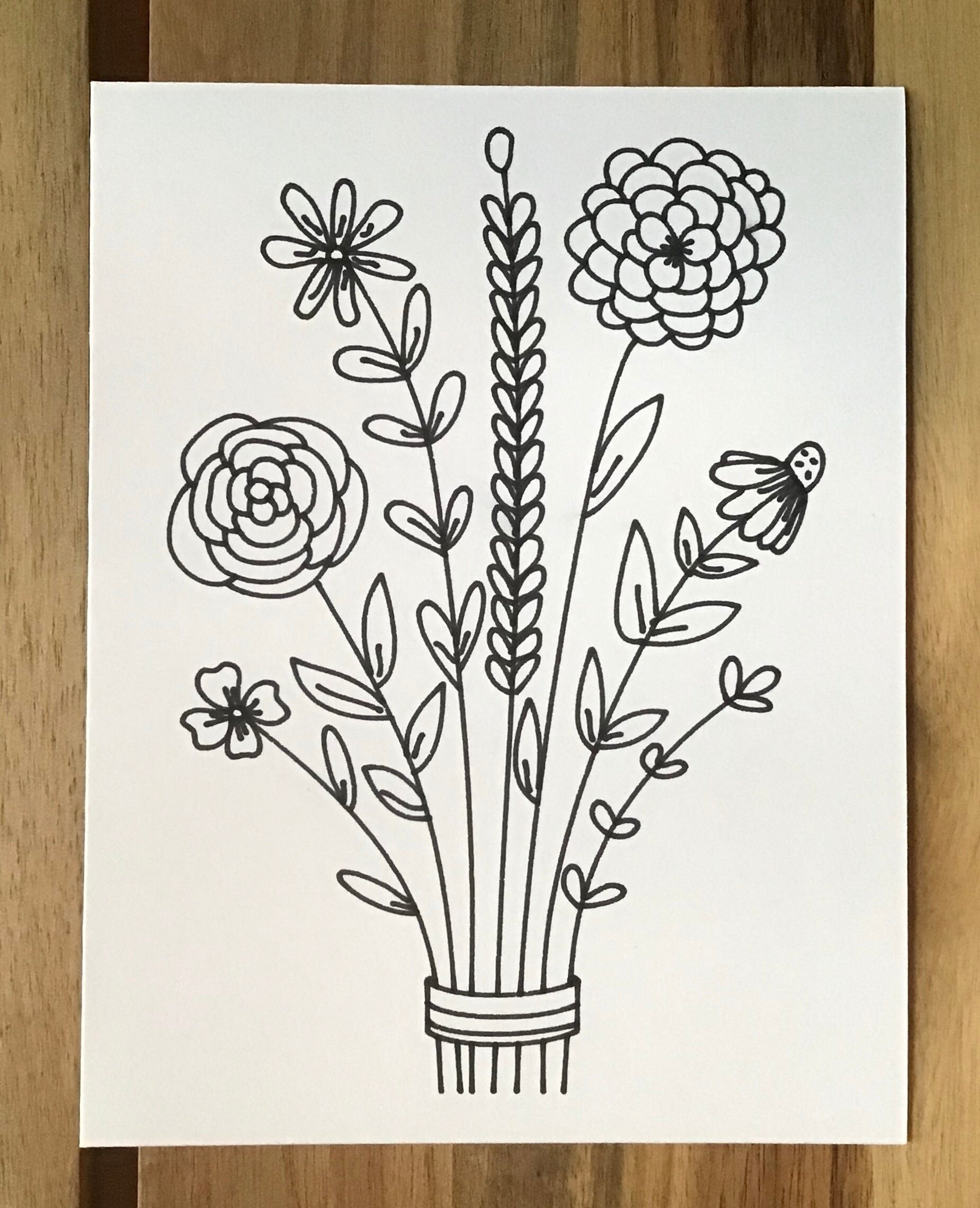 Floral Note Cards 10 Pack, Flower Coloring Cards, Floral Stationery ...