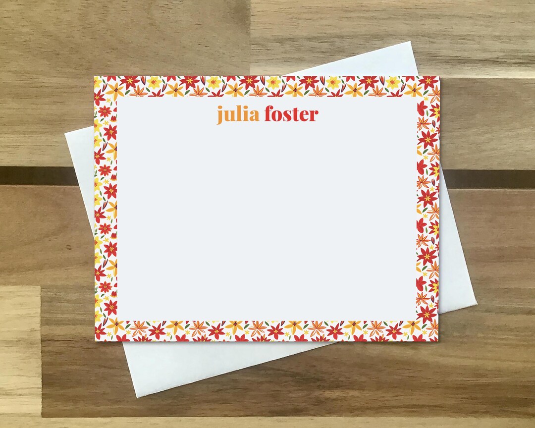 Personalized Floral Notecard Set, Custom Name Border Stationery for ...