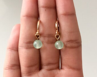Crystal drop earrings, small gold huggie hoop earrings, minimalist jade earrings, gift for her, gold gemstone earrings, gold hoop earrings