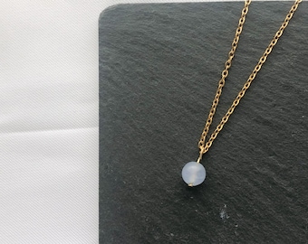 dainty aquamarine crystal necklace, blue gemstone pendant necklace, gold minimalist necklace, simple gift for her, hypoallergenic necklace