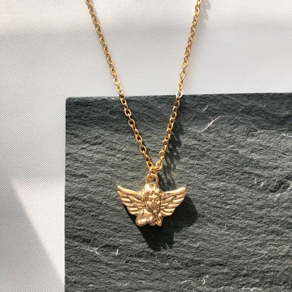 Gold angel cherub necklace, dainty baby cupid necklace, hypoallergenic necklace, minimalist simple gift for her, cherubim jewellery